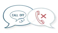 'Call off'와 'Call out' 영어 구동사의 차이를 설명하는 이미지: 취소를 뜻하는 X 표시가 있는 'Call off' 말풍선과 지적을 뜻하는 느낌표가 있는 'Call...