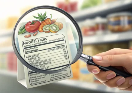 수입 식품 라벨 위 달력 아이콘을 돋보기로 확인하는 손 그림, 유통기한 확인 영어 표현 학습 상징