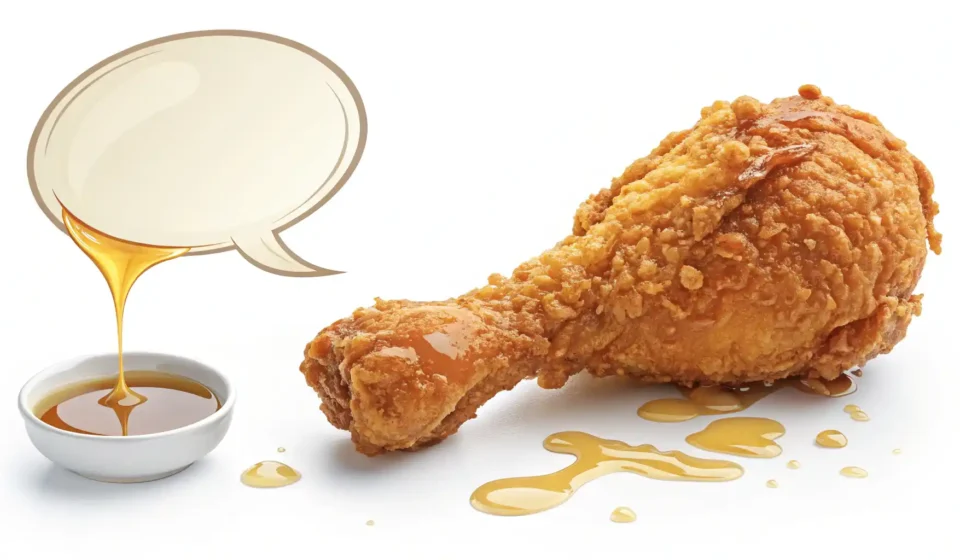 맛있는 치킨 그림과 영어 말하기를 상징하는 말풍선 아이콘, 치킨 관련 영어 표현 배우기