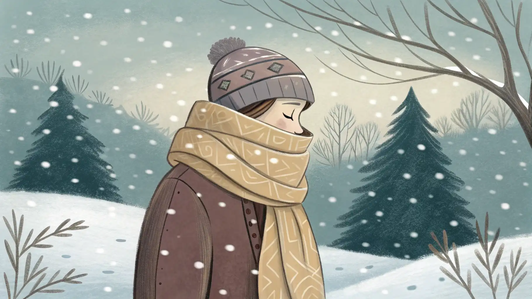 추운 날씨에 떨고 있는 사람과 'Freezing', 'Chilly' 등 추위를 나타내는 영어 표현들을 보여주는 이미지.