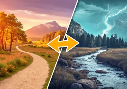 열린 문으로 들어가는 화살표와 방 안에 있는 사람을 나란히 보여주며 영어 전치사 'in'과 'into'의 방향성 및 상태 차이를 시각적으로 표현한 이미지.