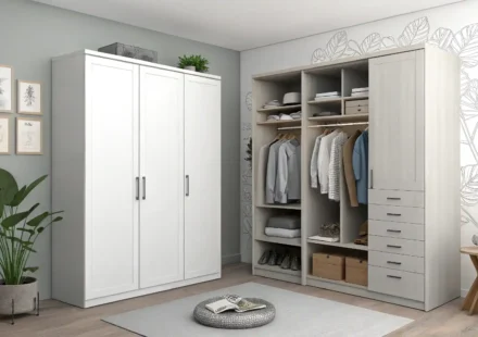 옷장을 뜻하는 영어 단어 Closet과 Wardrobe의 차이를 시각적으로 보여주는 이미지.