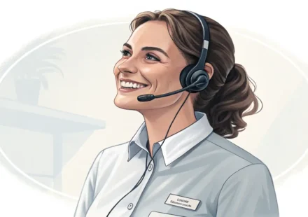 택배 배송 상태 관련 영어 표현 학습을 나타내는 고객 서비스 직원과 배송 경로 아이콘 이미지