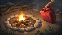 불길에 기름을 부어 불을 더 키우는 그림, 'add fuel to the fire' 영어 표현의 의미 시각화