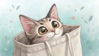 가방에서 고양이가 고개를 내밀고 있는 모습, 영어 비밀 누설 표현 'Let the cat out of the bag' 관련 이미지