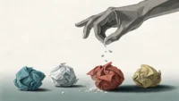 'Get rid of' 영어 표현: 불필요한 것을 버리는 행동과 영어 학습을 상징하는 이미지.