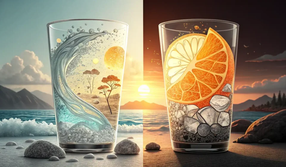 빛이 통과하는 투명한 유리와 통과하지 못하는 불투명한 유리를 나란히 보여주며 영어 단어 'Opaque'의 의미를 시각적으로 표현한 이미지