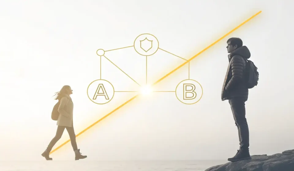 '직선' 영어 표현 학습: A 지점에서 B 지점으로 이어진 명확한 직선 그래픽.