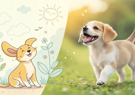 귀여운 강아지 꼬리와 비행기 꼬리 날개 일러스트, 'tail' 영어 표현 학습 섬네일