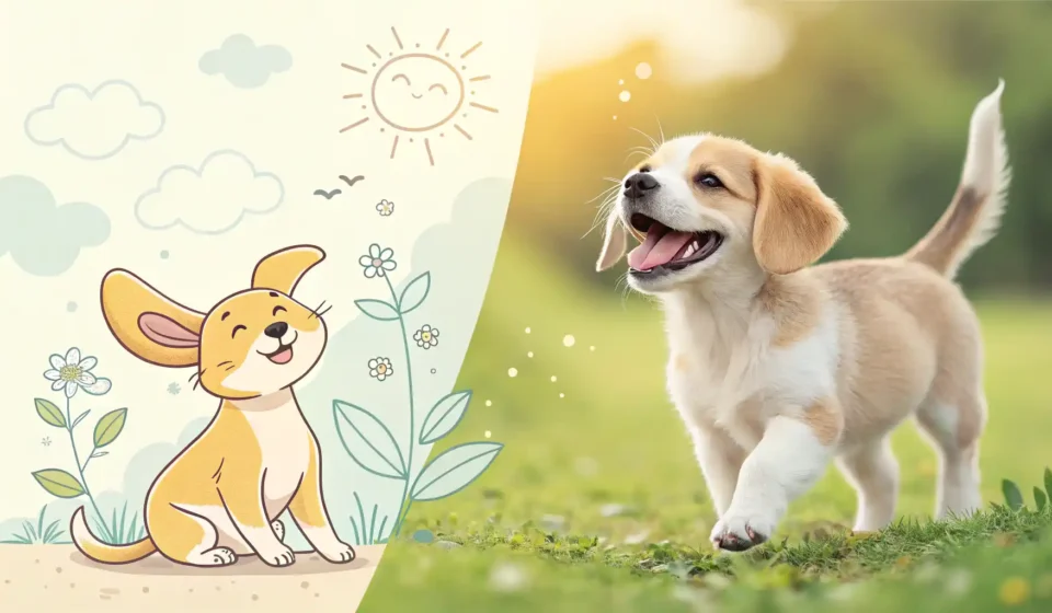 귀여운 강아지 꼬리와 비행기 꼬리 날개 일러스트, 'tail' 영어 표현 학습 섬네일