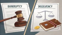 파산 관련 영어 표현 Bankruptcy와 Insolvency의 의미 차이를 시각적으로 보여주는 교육용 썸네일 이미지.
