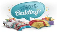 침구류를 뜻하는 영어 단어 'Bedding'과 이불, 베개 아이콘이 포함된 영어 학습 썸네일 이미지