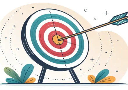 영어 단어 'Center'의 다양한 의미와 활용법을 설명하는 콘텐츠 섬네일 이미지. 타겟의 중심을 나타내는 그래픽.