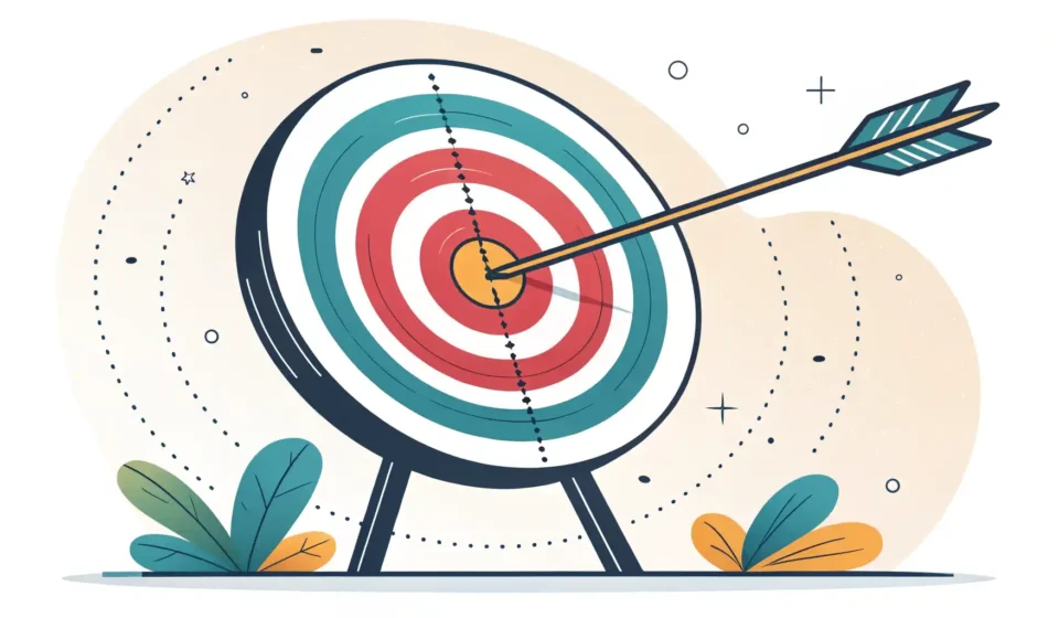 영어 단어 'Center'의 다양한 의미와 활용법을 설명하는 콘텐츠 섬네일 이미지. 타겟의 중심을 나타내는 그래픽.