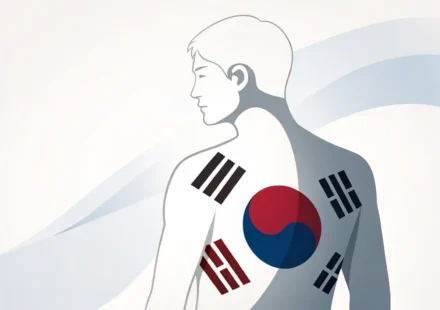 영어로 '가슴' 관련 다양한 표현 배우기를 상징하는 이미지: 사람 상체 실루엣과 한국/영미권 국기 색상, 물음표, 말풍선, 전구 아이콘 포함.