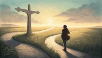 갈림길과 'Change', 'Transformation' 같은 영어 단어들이 떠 있는 이미지 - 변화를 묘사하는 영어 표현 배우기.