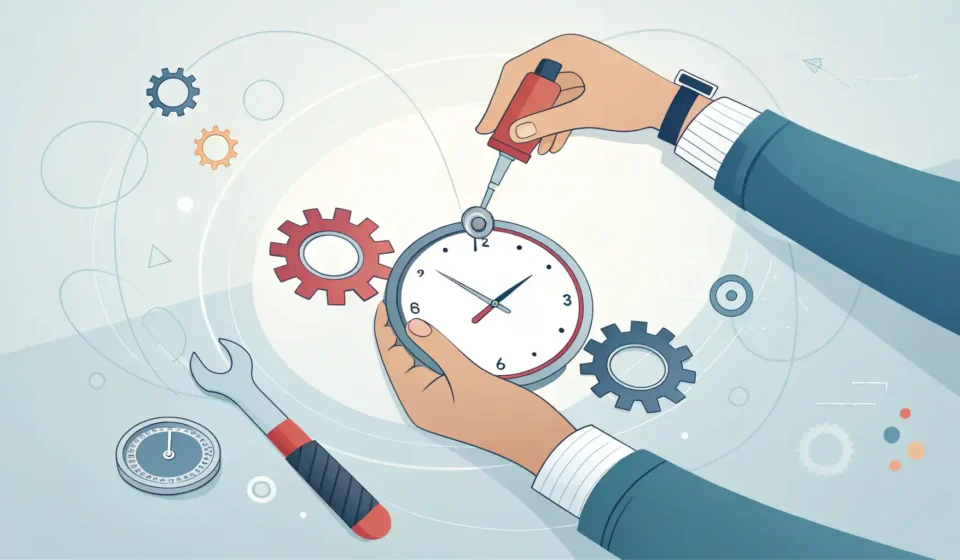 물건을 분해하는 모습과 영어 학습을 시각적으로 표현한 이미지