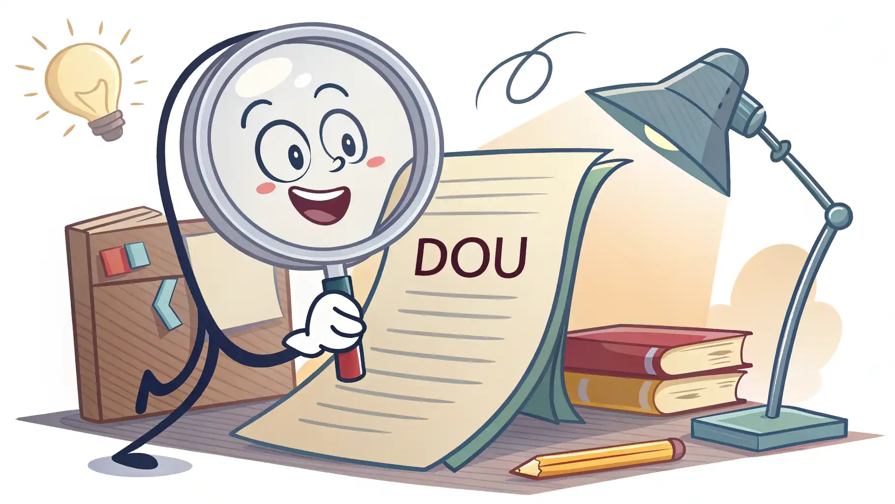 돋보기로 영어 문서의 'Double-check?' 부분을 확인하며 영어 표현을 배우는 것을 나타내는 이미지