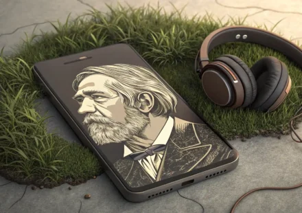 전자제품 보증 관련 영어 표현 학습을 나타내는 스마트폰, 보증서, 돋보기, 말풍선 아이콘