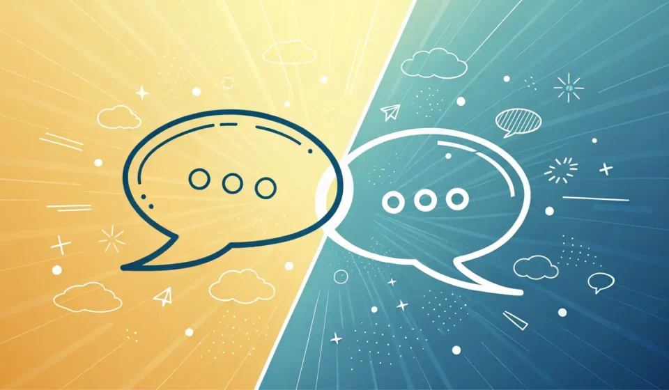 두 개의 말풍선 아이콘이 나란히 놓여 과거 시점 표현 'ever before'와 'previously'의 미묘한 차이를 시각적으로 나타내는 이미지.