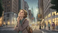 새로운 장소에서 'Unfamiliar', 'Awkward' 같은 영어 표현을 떠올리며 낯섦을 느끼는 사람 일러스트, 낯선 감정 영어로 표현하기 학습 콘텐츠 썸네일