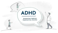 ADHD 관련 영어 표현 배우기: ADHD, 주의력 결핍 과잉 행동 장애, 집중 어려움 등 관련 영어 단어와 문구가 담긴 말풍선 썸네일.