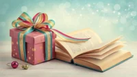 선물 상자와 영어 학습을 상징하는 책이 나란히 놓여 있는 일러스트 이미지