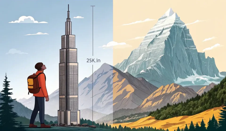 다양한 높이(키, 건물 높이, 고도)를 영어로 표현하는 법을 시각적으로 보여주는 그림