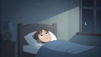 밤에 침대에 누워 잠 못 이루는 사람과 'insomnia', 'can't sleep' 같은 불면증 관련 영어 표현들이 떠 있는 모습의 썸네일 이미지.