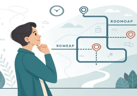 계획 관련 영어 표현 학습을 시각적으로 나타내는 로드맵 일러스트레이션
