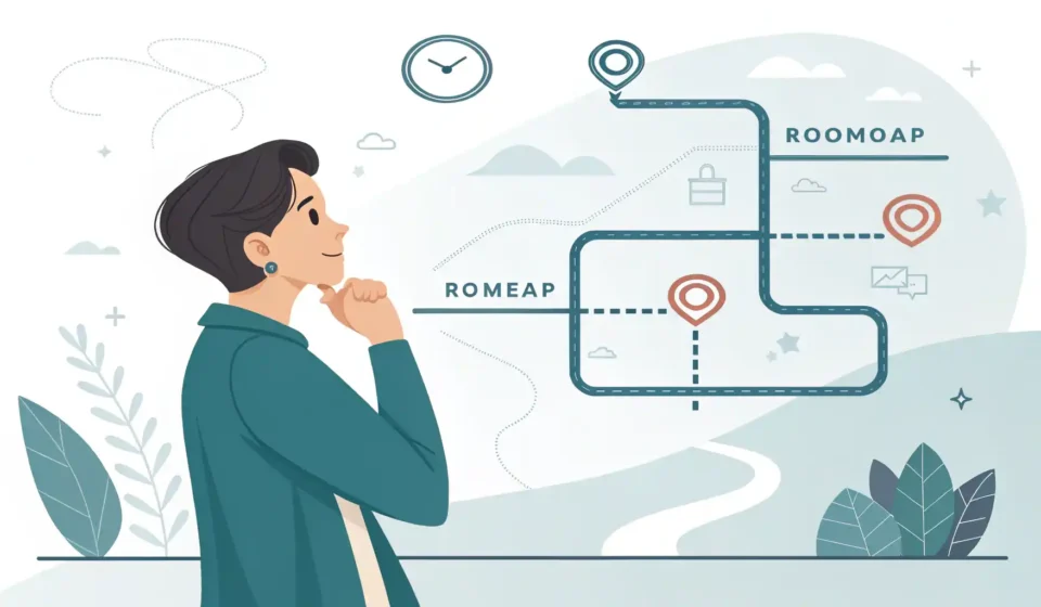 계획 관련 영어 표현 학습을 시각적으로 나타내는 로드맵 일러스트레이션