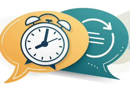 현재를 영어로 표현하는 방법을 알려주는 글 썸네일: 시계와 영어 말풍선 아이콘