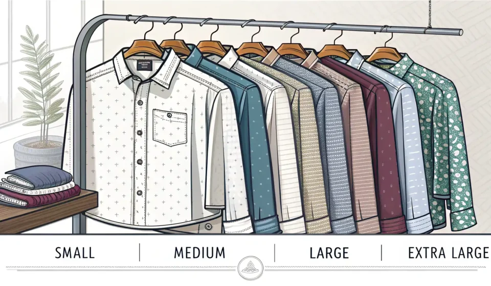 다양한 크기의 옷과 신발, 줄자가 그려진 이미지, 크기 관련 영어 표현 학습 컨셉