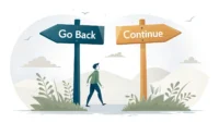 영어 표현 "Go back"과 "Go away"의 의미 차이를 시각적으로 나타내는 두 개의 방향 표지판 이미지.