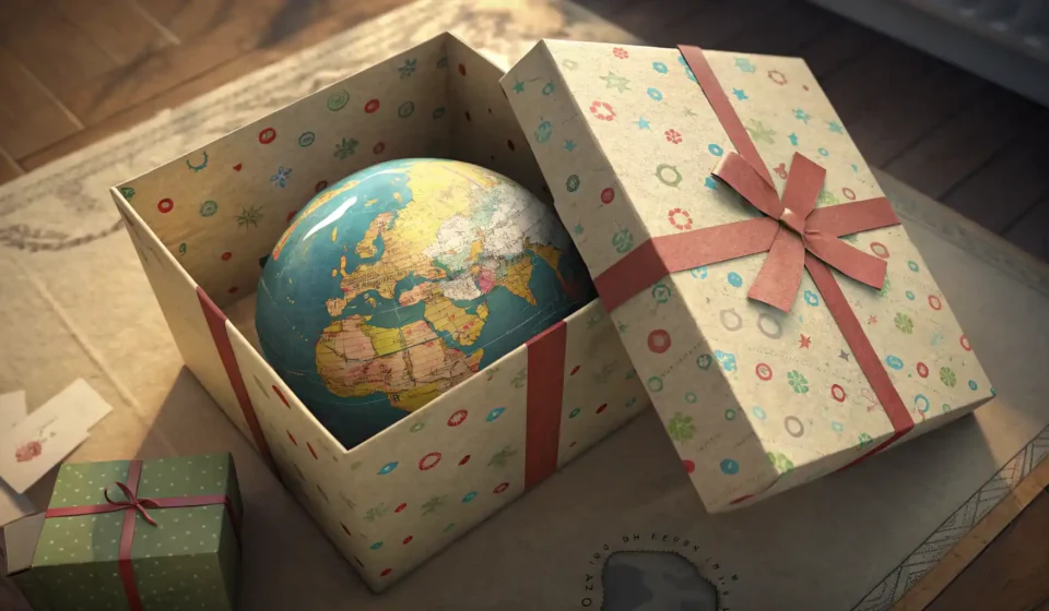 열린 상자 안에 영어 학습을 상징하는 말풍선 아이콘이 빛나고 있는 모습 일러스트