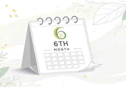 6월을 나타내는 달력 아이콘과 영어 학습을 상징하는 빛나는 말풍선 아이콘.