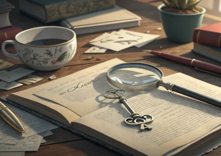 물건이 제자리에 없을 때 사용하는 영어 표현 'Misplaced'와 'In the wrong place'의 차이를 설명하는 콘텐츠 섬네일 이미지: 돋보기로 잘못 놓인 열쇠를 찾는...