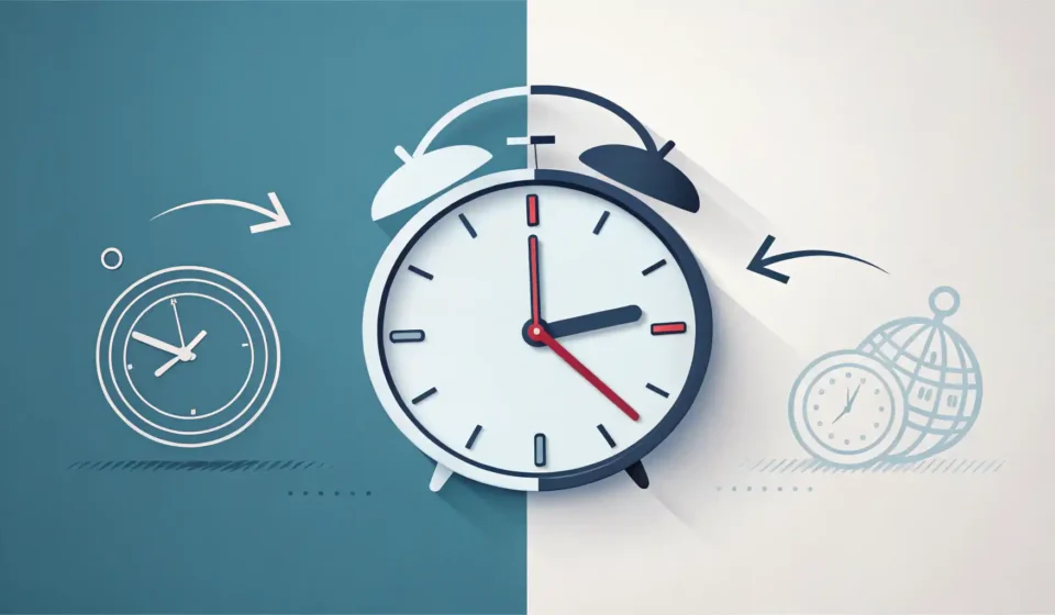 아직 완료되지 않음과 시간이 지체됨을 시각적으로 대비하여 보여주는 시계 아이콘 이미지, 'Not yet'과 'Still not'의 뉘앙스 차이를 상징함.