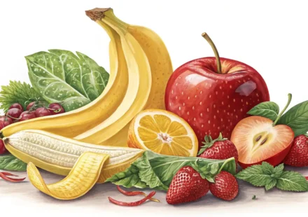 다양한 종류의 껍질(바나나, 사과, 달걀, 견과류) 이미지로 '껍질' 관련 영어 표현 학습을 나타내는 섬네일