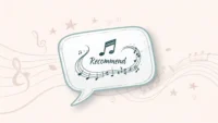 음악 노트와 "Recommend a song?" 텍스트가 있는 말풍선 디자인, 영어 학습 아이콘이 포함된 노래 추천 영어 표현 학습 썸네일 이미지.