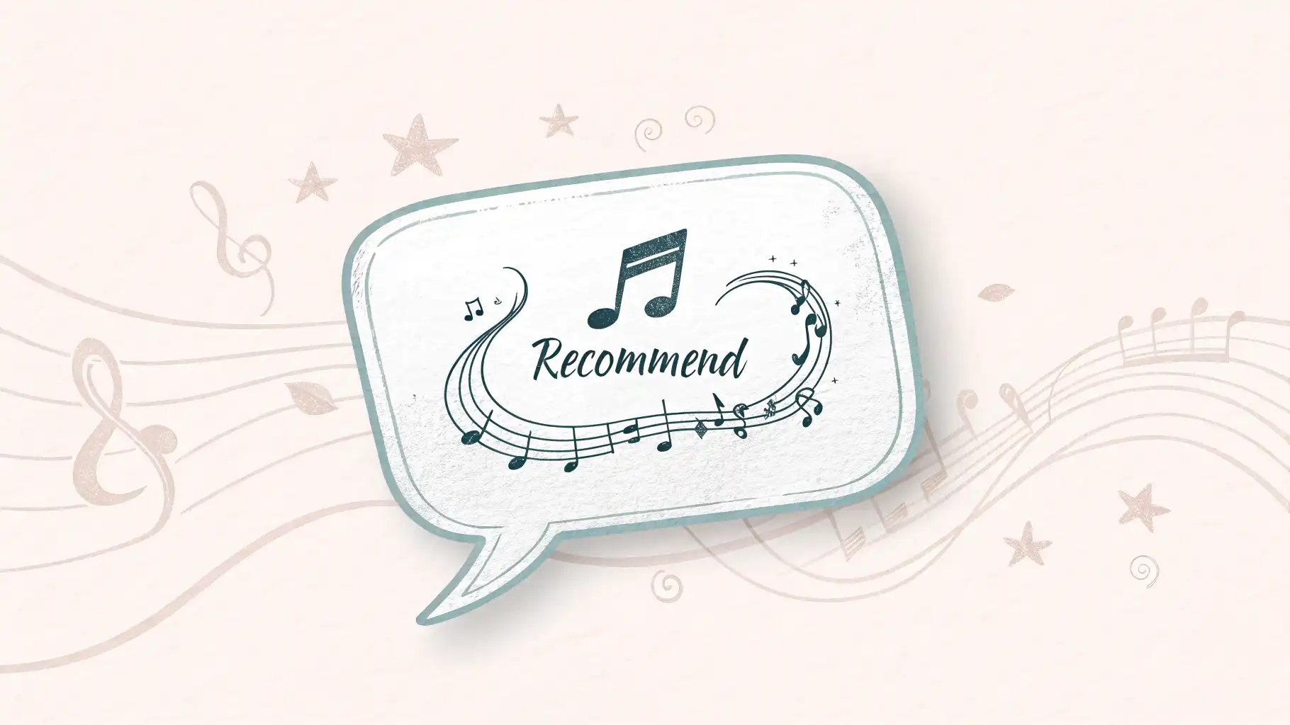 음악 노트와 "Recommend a song?" 텍스트가 있는 말풍선 디자인, 영어 학습 아이콘이 포함된 노래 추천 영어 표현 학습 썸네일 이미지.