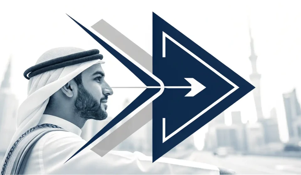 오른쪽 방향을 가리키는 화살표 아이콘과 길 안내 배경, '오른쪽' 관련 영어 표현 학습 콘텐츠임을 나타내는 이미지.