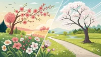 영어 단어 'Spring'의 여러 의미(계절 봄, 용수철)를 시각적으로 표현한 이미지.