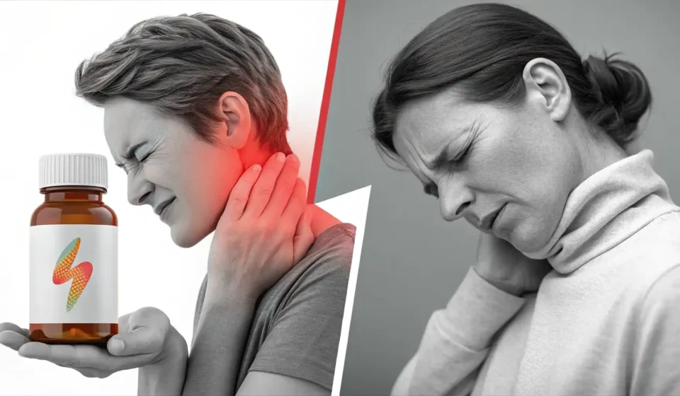 뻣뻣한 목과 단단한 돌 이미지를 통해 '딱딱함' 관련 다양한 영어 표현 학습을 나타내는 그림