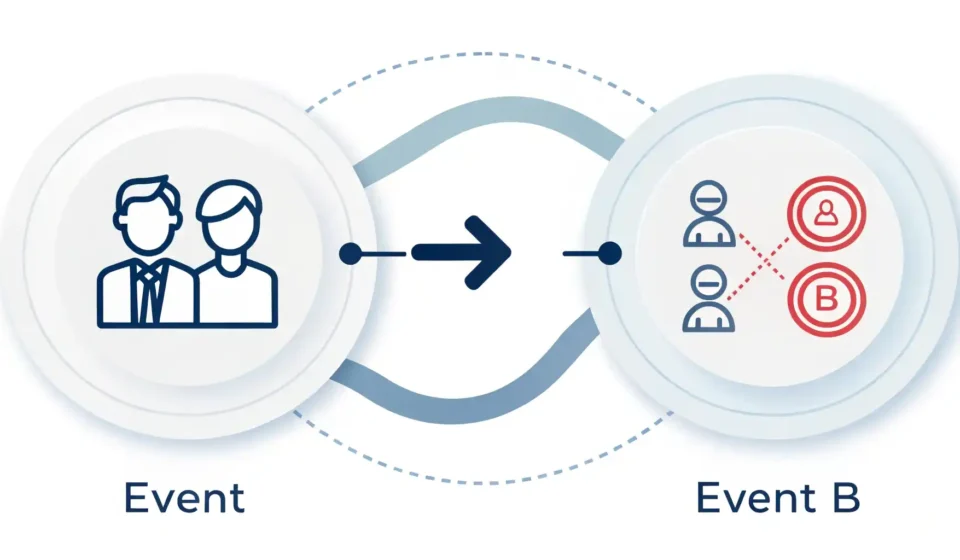 두 사건이 짧은 시간 간격을 두고 연이어 발생하는 것을 시각적으로 표현한 이미지, 영어 시간 표현 학습용.