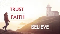 믿음, 신뢰 관련 영어 표현 배우기 썸네일 이미지. 'Trust', 'Faith', 'Believe' 단어와 'I have faith in you' 같은 영어 문장이 강조된 디자인...