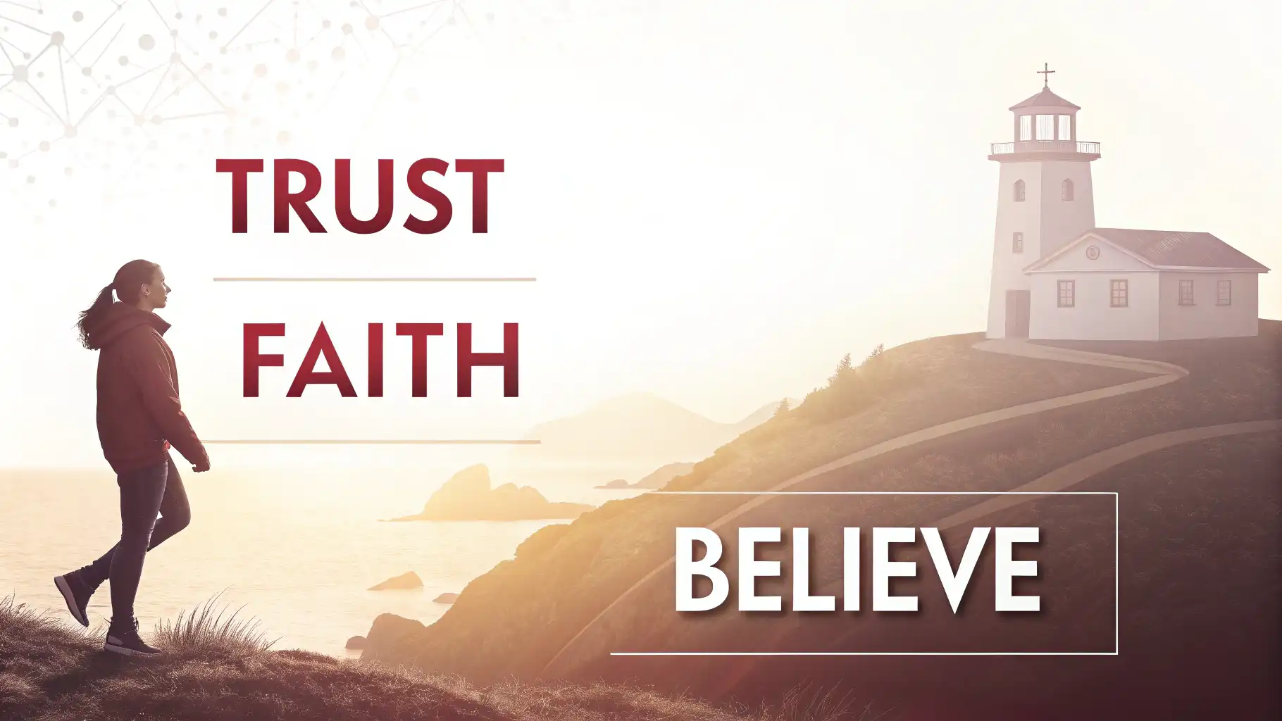 믿음, 신뢰 관련 영어 표현 배우기 썸네일 이미지. 'Trust', 'Faith', 'Believe' 단어와 'I have faith in you' 같은 영어 문장이 강조된 디자인...