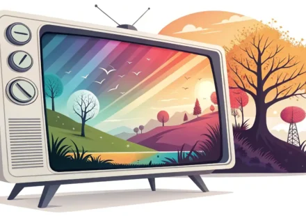 TV 화면 속 ABC 알파벳이 담긴 말풍선 아이콘, TV 드라마 관련 영어 표현 학습을 상징하는 이미지.