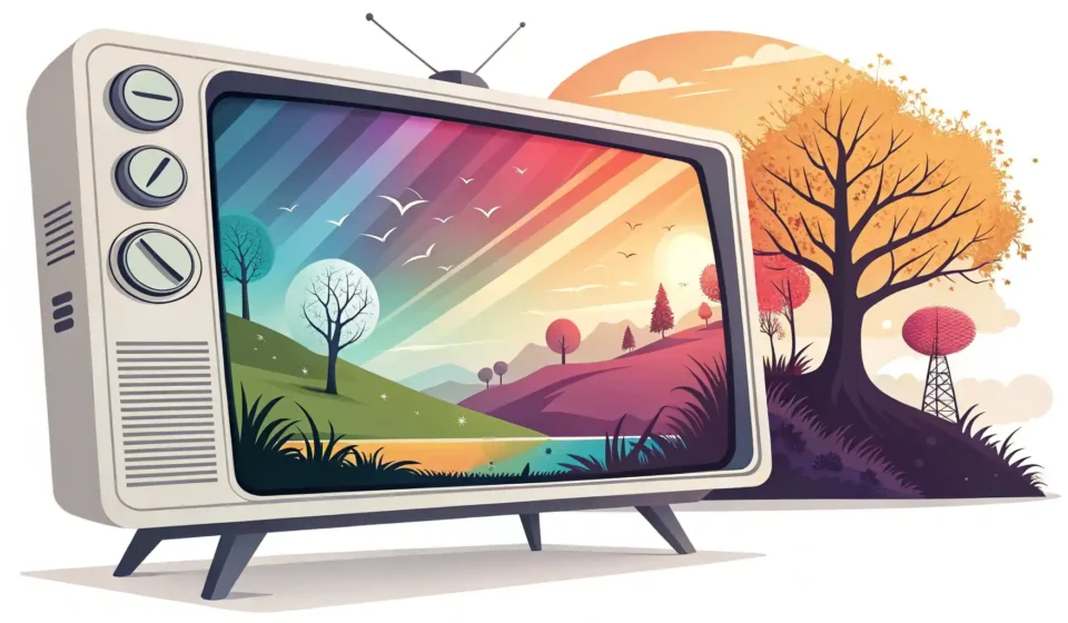 TV 화면 속 ABC 알파벳이 담긴 말풍선 아이콘, TV 드라마 관련 영어 표현 학습을 상징하는 이미지.