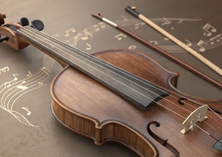 바이올린 레슨 중 강사와 영어로 질문하고 소통하는 것을 나타내는 이미지